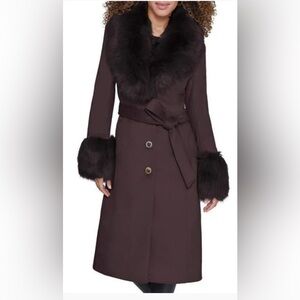 Karl Lagerfeld Women's Purple Faux Fur & Wool Blend Coat